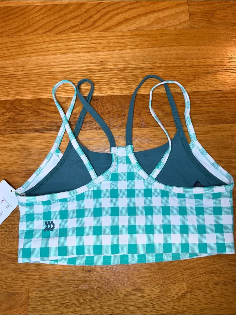 NWT All in Motion Everyday Soft Gingham Sports Bra Green White Size S